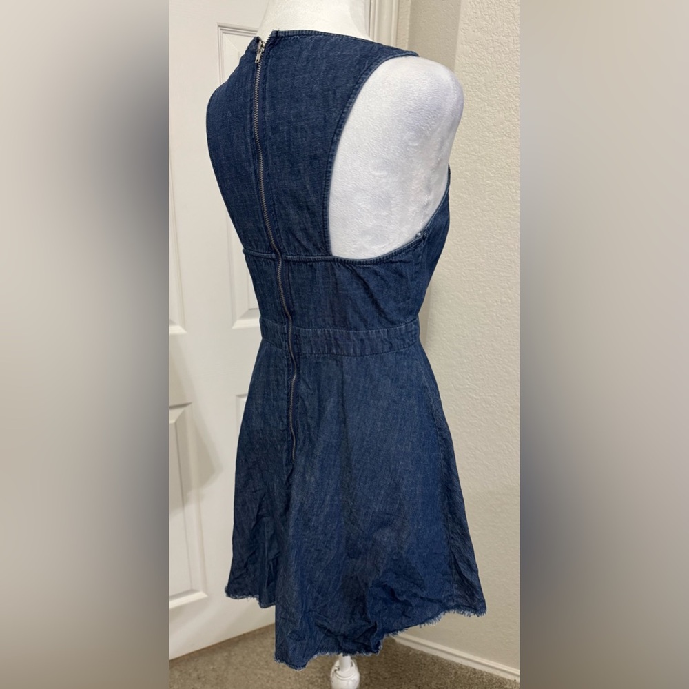 A Calin Small Denim Mini Rose Embroidered Racerback Cowgirl Mini Dress Size M - Picture 3 of 11